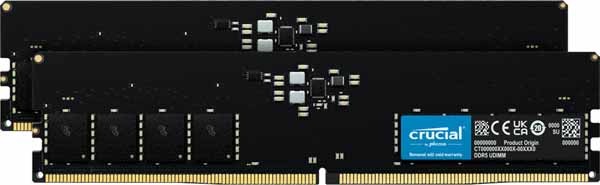 Crucial 64GB(32GBx2) DDR5-4800MHz(PC5-38400) UDIMM CL40 16Gbit