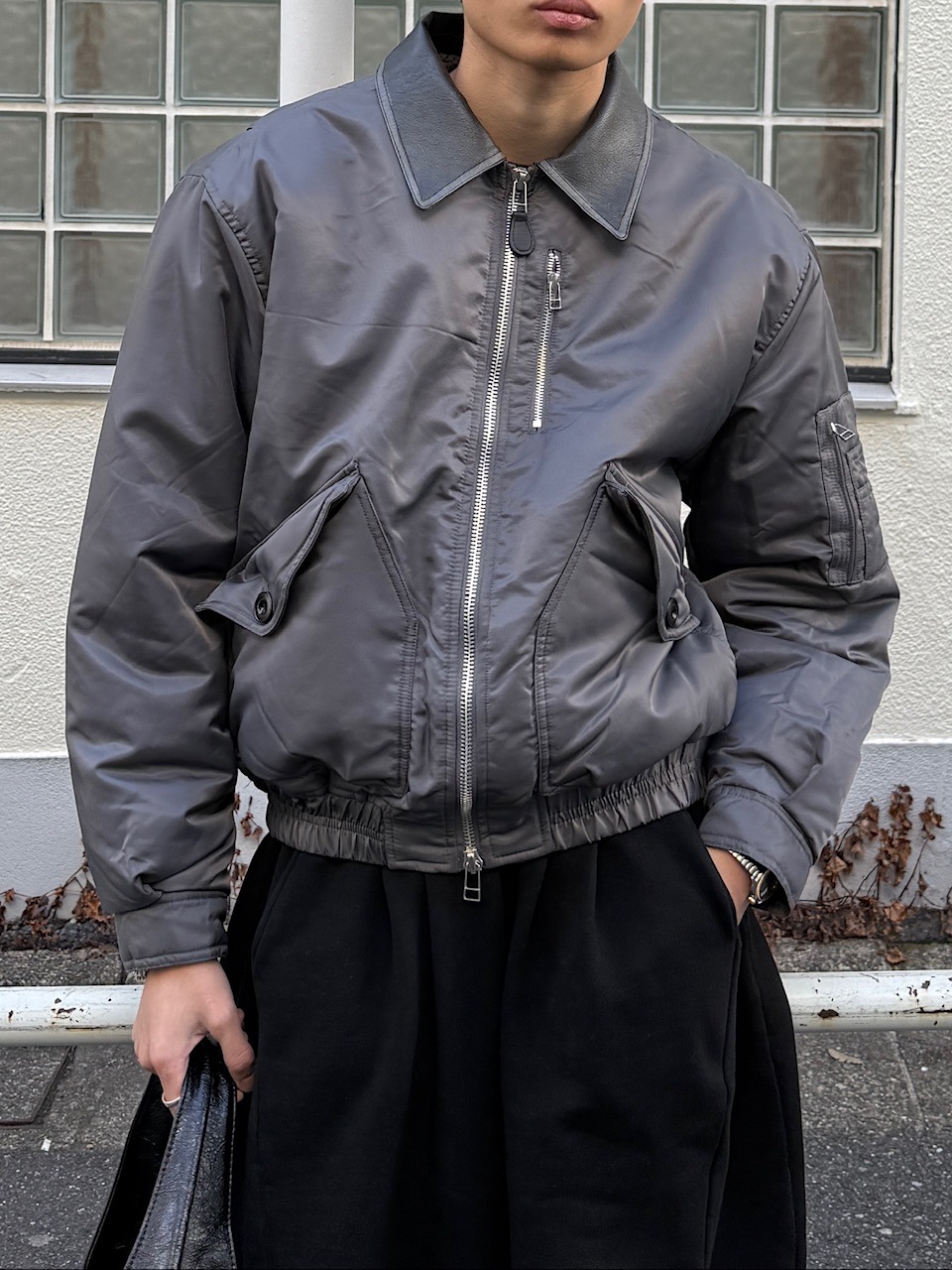 東京店WEB限定【Chikashitsu +】leather collar bomber jacket