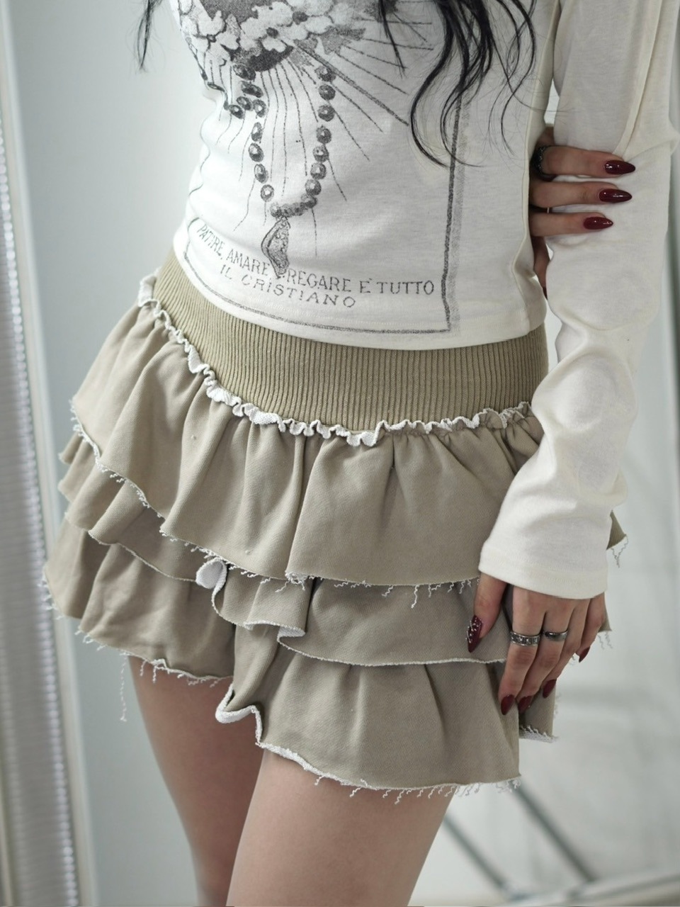 受注制【Never mind the XU】damage frill mini skirt (2color) | OUR