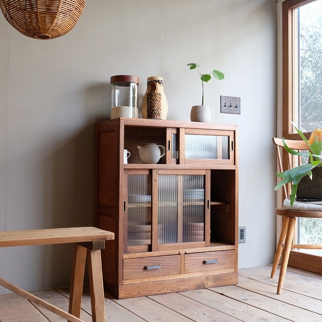 キャビネット モールガラス｜古家具,棚類｜古家具・アンティーク家具 R