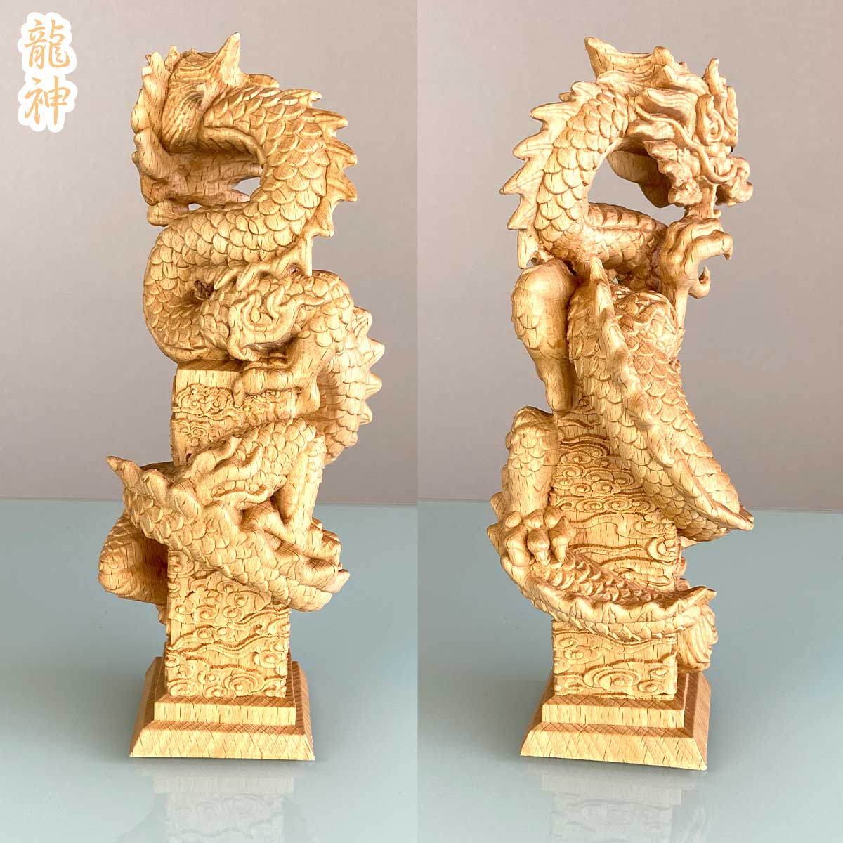 龍神と鳳凰 木彫り置物セット｜風水で運気アップ・繁栄と調和の象徴