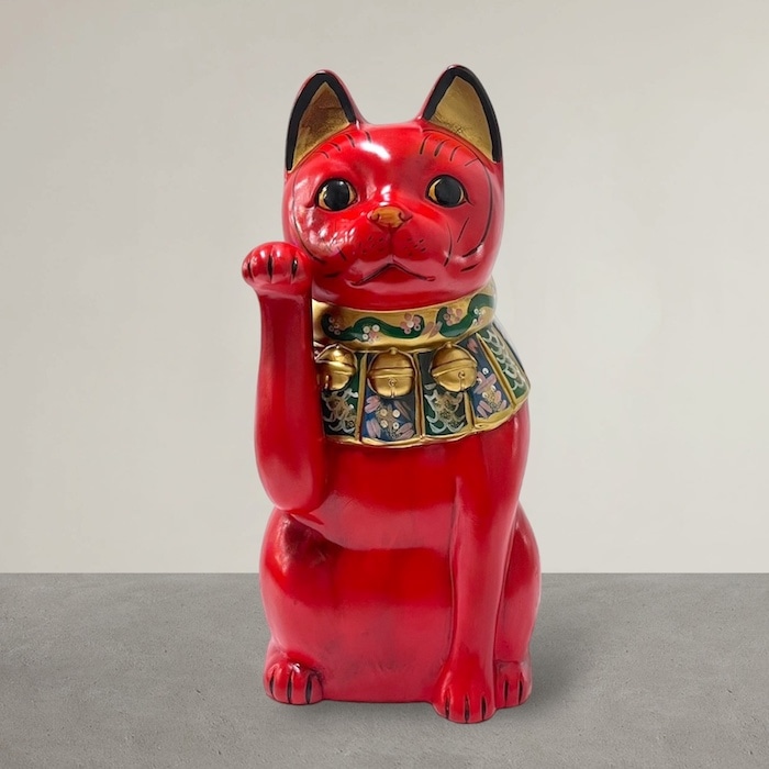 瀬戸焼 古色大正猫 大 赤 87203-579 招き猫 陶器 オブジェ ギフト