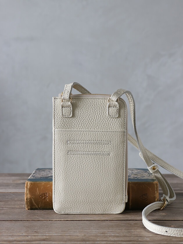 VIOLAd'OROスマートフォンポシェットADRIA縦シュリンク型押しアイスグレー