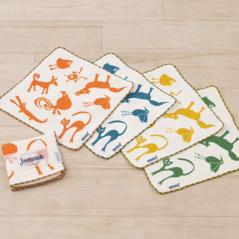 ☆ホコモモラ アニマル ガーゼパイルハンカチ 約25×25cm ブルー