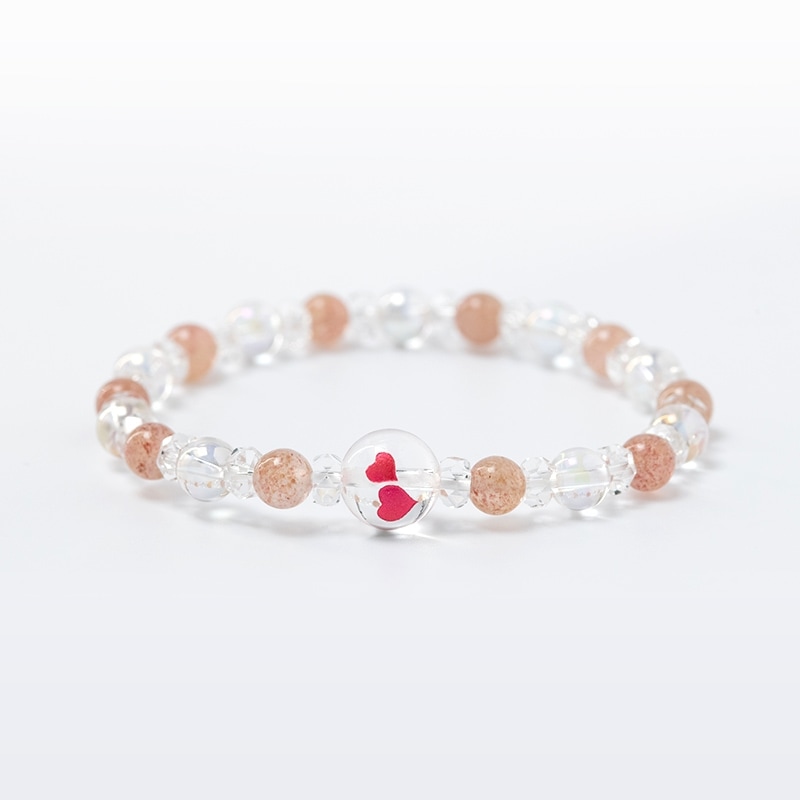 ダブルハートレディースブレスレットお守り ストロベリークォーツ