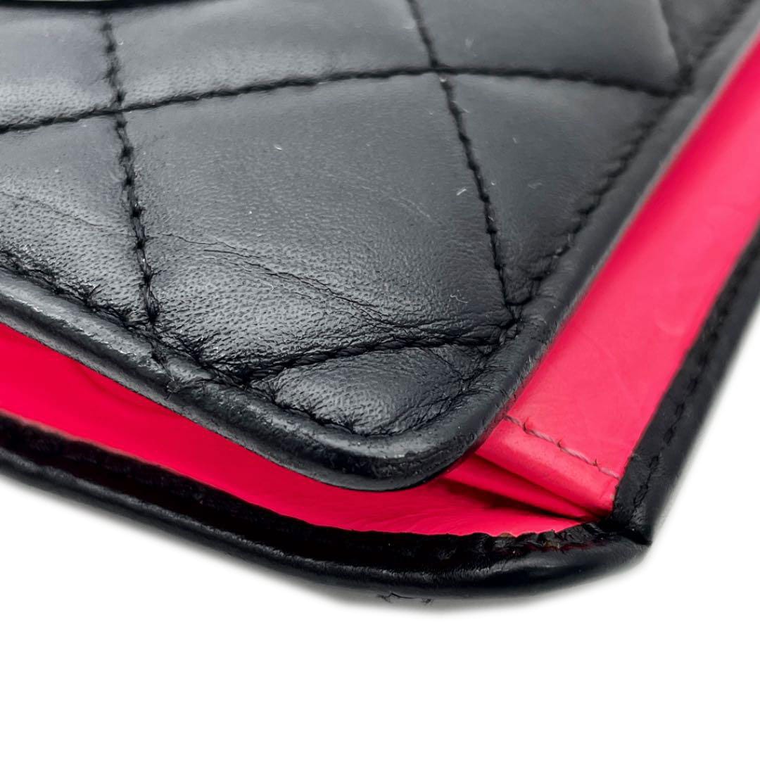 CHANEL シャネル 二つ折り長財布 カンボンライン カーフレザー