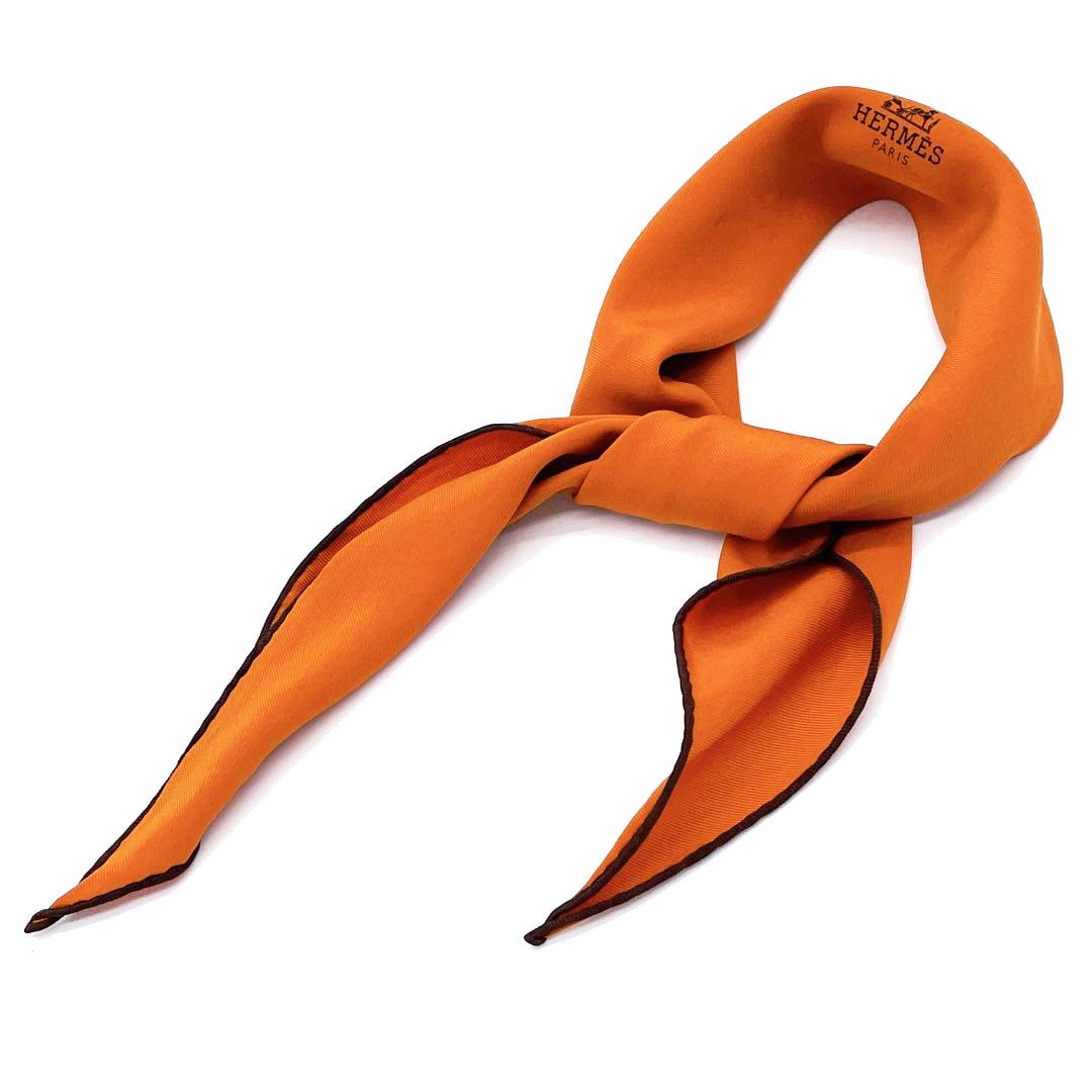 HERMES エルメス ひし形スカーフ ロザンジュ シルク オレンジ ブラウン