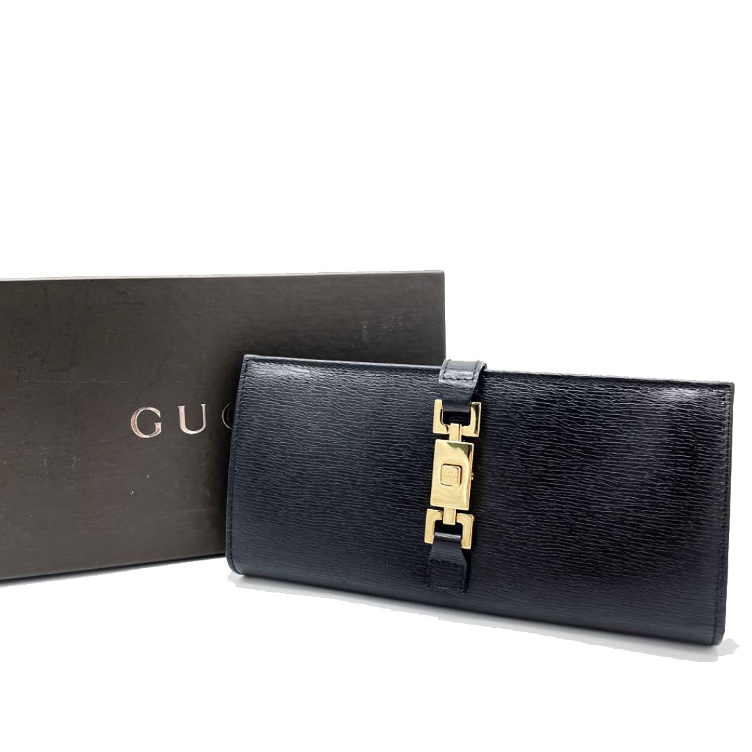 GUCCI グッチ ジャッキー Wホック 二つ折り長財布 レザー ブラック