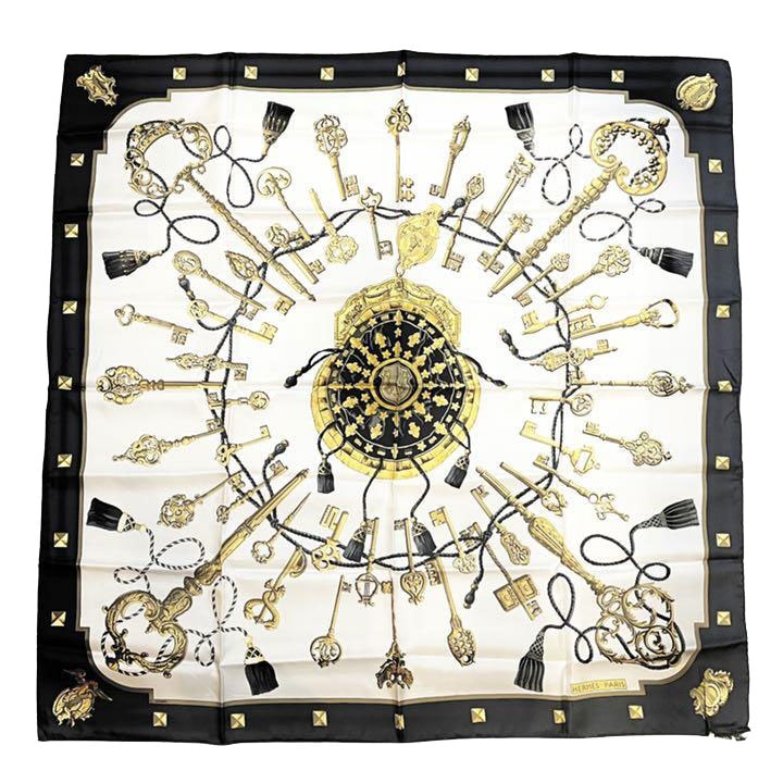 HERMES エルメス スカーフ カレ90 『LES CLES(鍵柄)』 シルク ホワイト