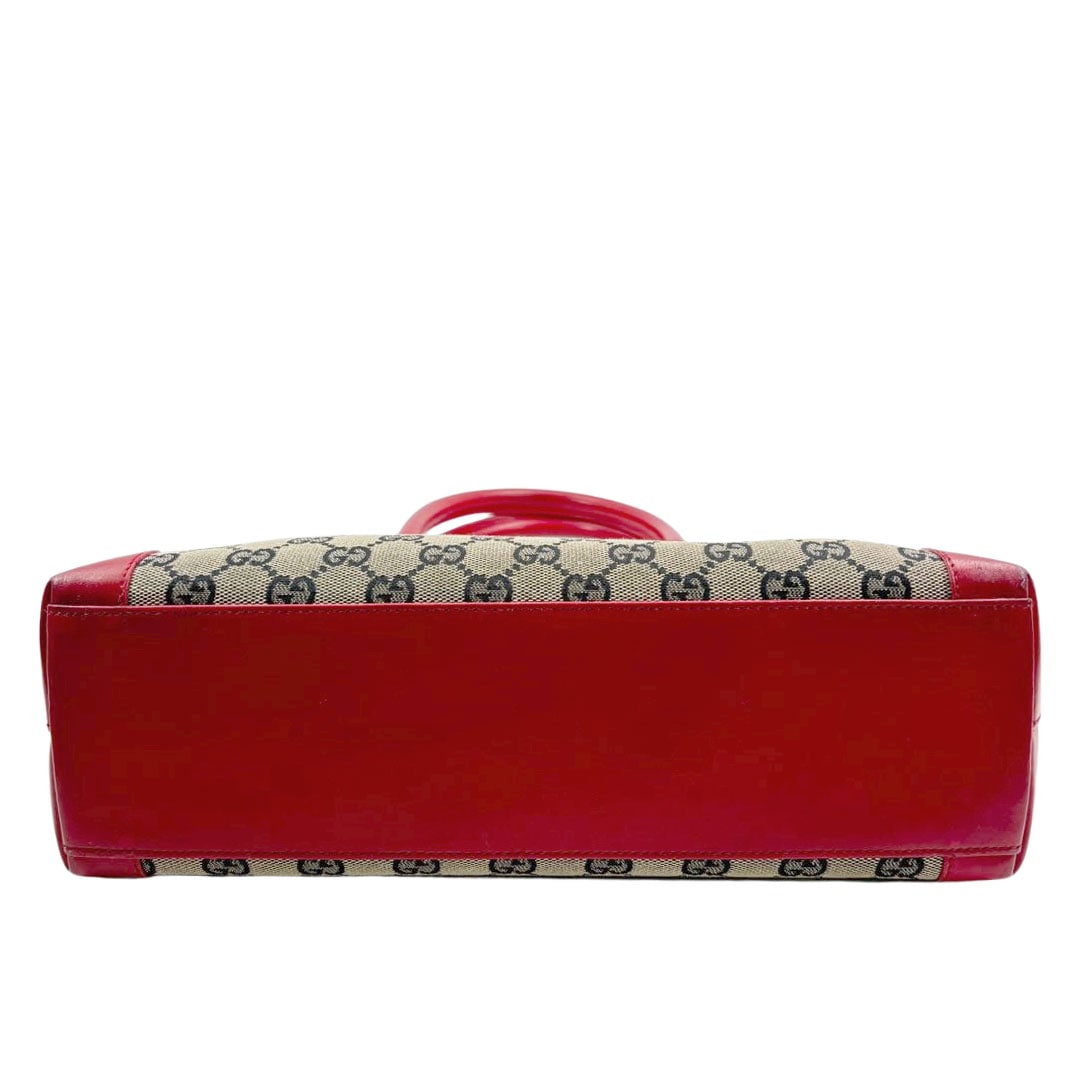 GUCCI グッチ トートバッグ GGキャンバス レザー レッド グレー系 002