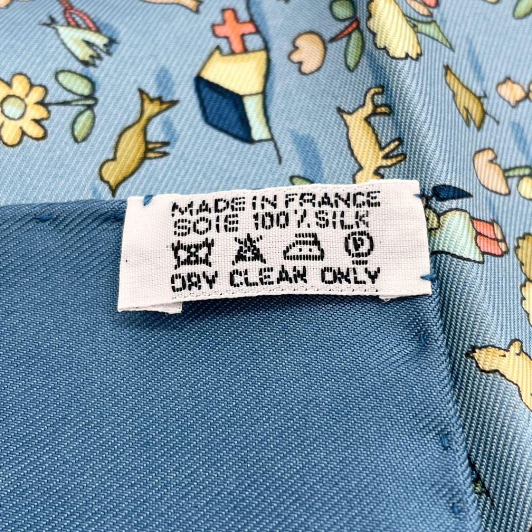 HERMES エルメス スカーフ カレ40 プチカレ 牧場柄 シルク100％ ブルー