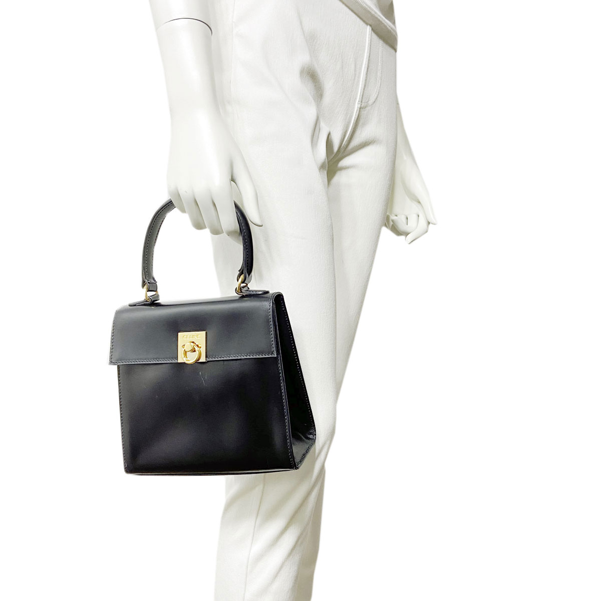 CELINE セリーヌ ハンドバッグ レザー ブラック/ゴールド金具 M10