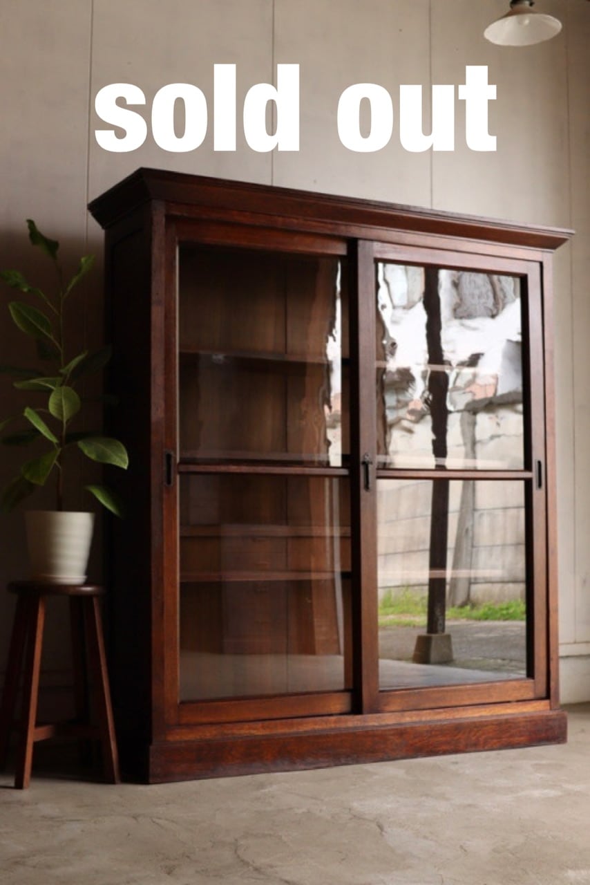 古い木製のガラス戸棚×ミラー付き戸棚×木製小引き出し 古家具 古民家