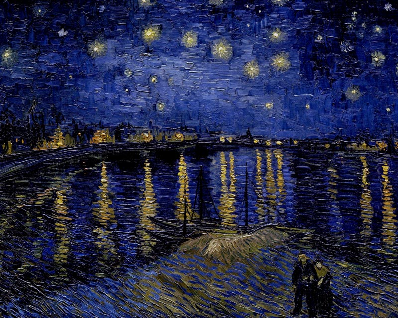 ゴッホ ローヌ川の星月夜ジクレーキャンバス複製画F3号豪華額装品