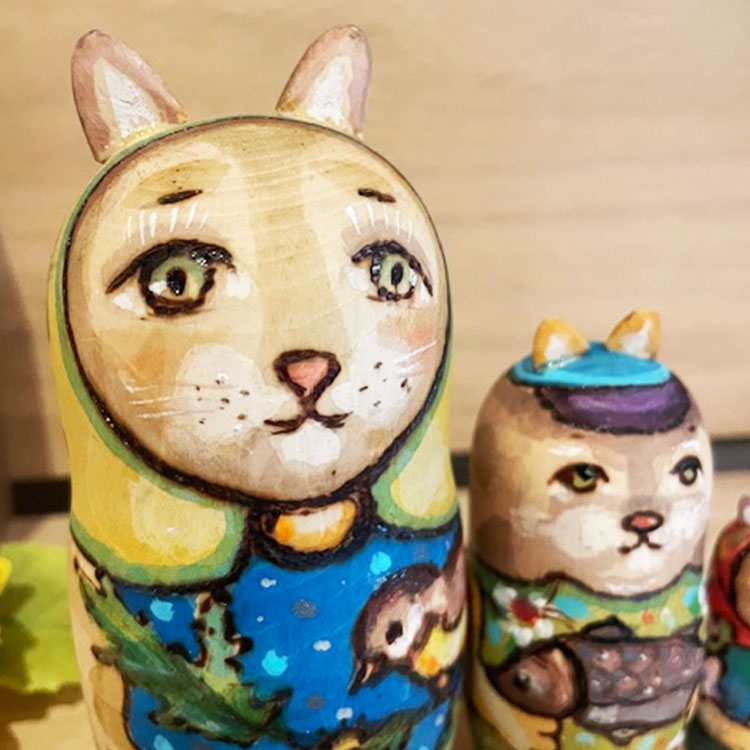 年末感謝セール♪ロシア雑貨☆ネコマトリョーシカ5P『グジェリの猫一家