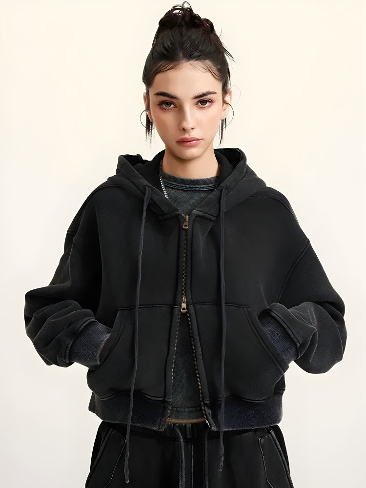 Double Zip-Up Cropped Hoodie – MAUV STUDIO®