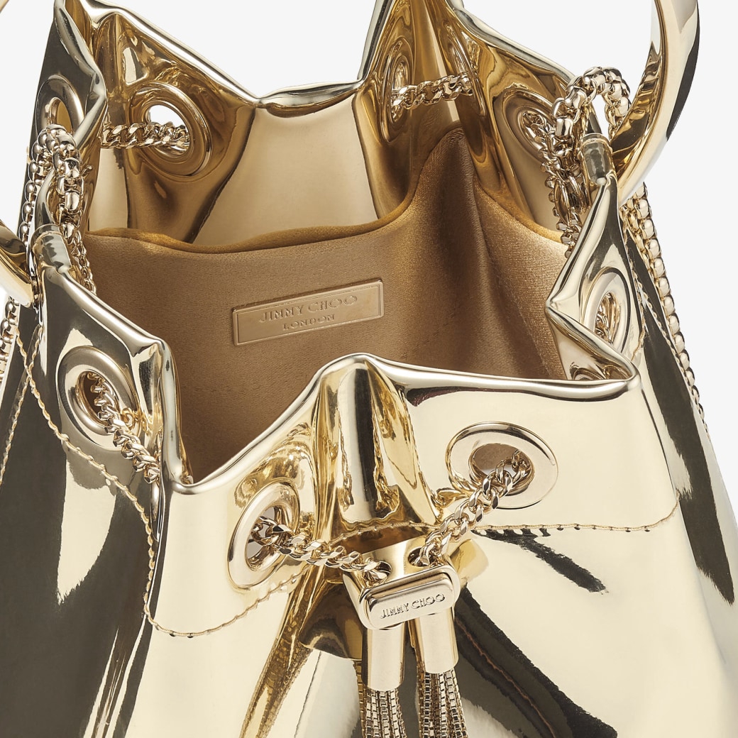 メタルハンドル付き ゴールドミラーファブリック・ミニバッグ | BON