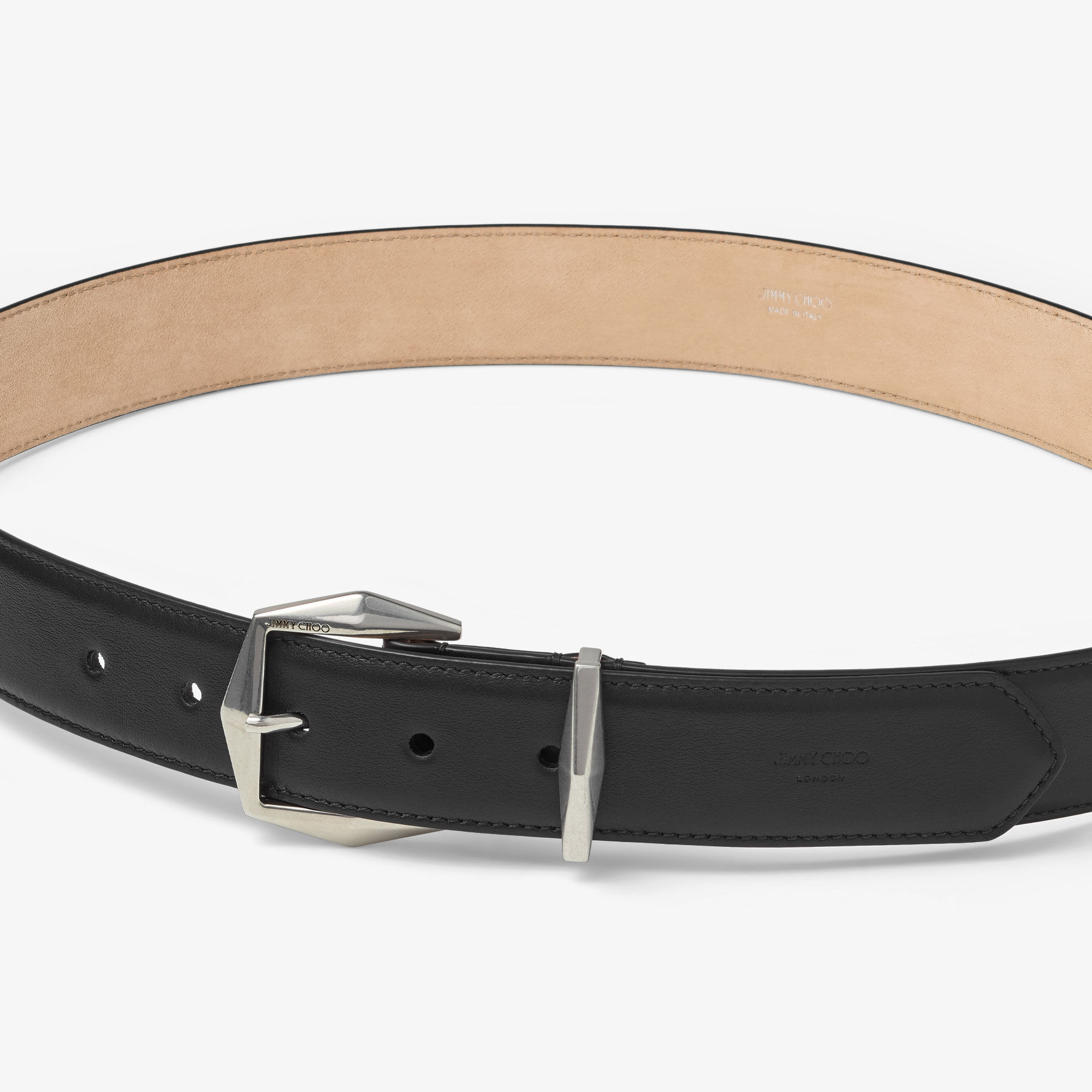 Diamond Buckle Belt M | Black Leather Belt | JIMMY CHOO