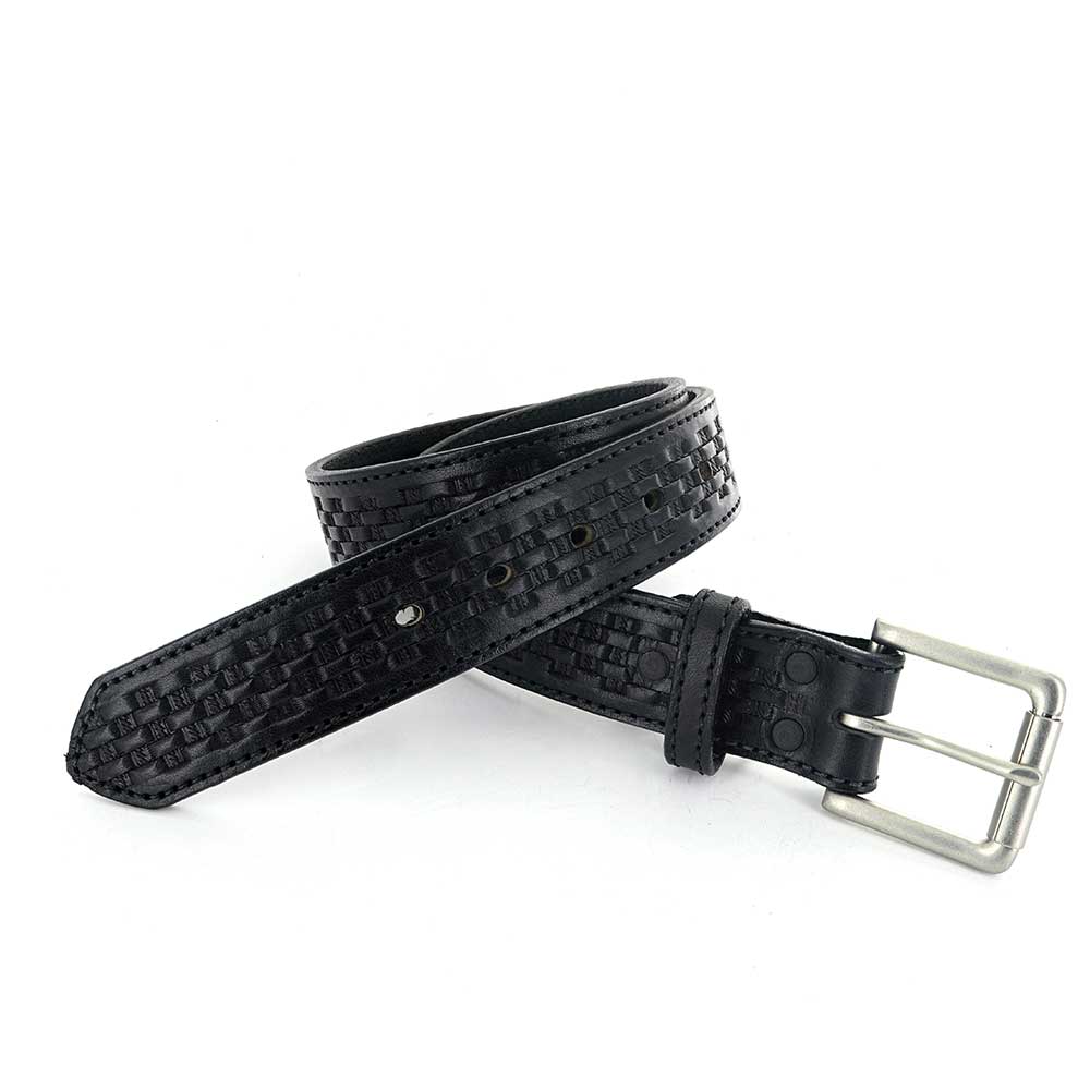 Black Basketweave Leather Buckle Belt | Montana Silversmiths
