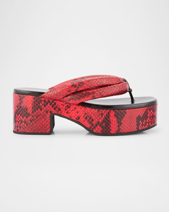 Dries Van Noten Snake-Embossed Leather Thong Platform Sandals