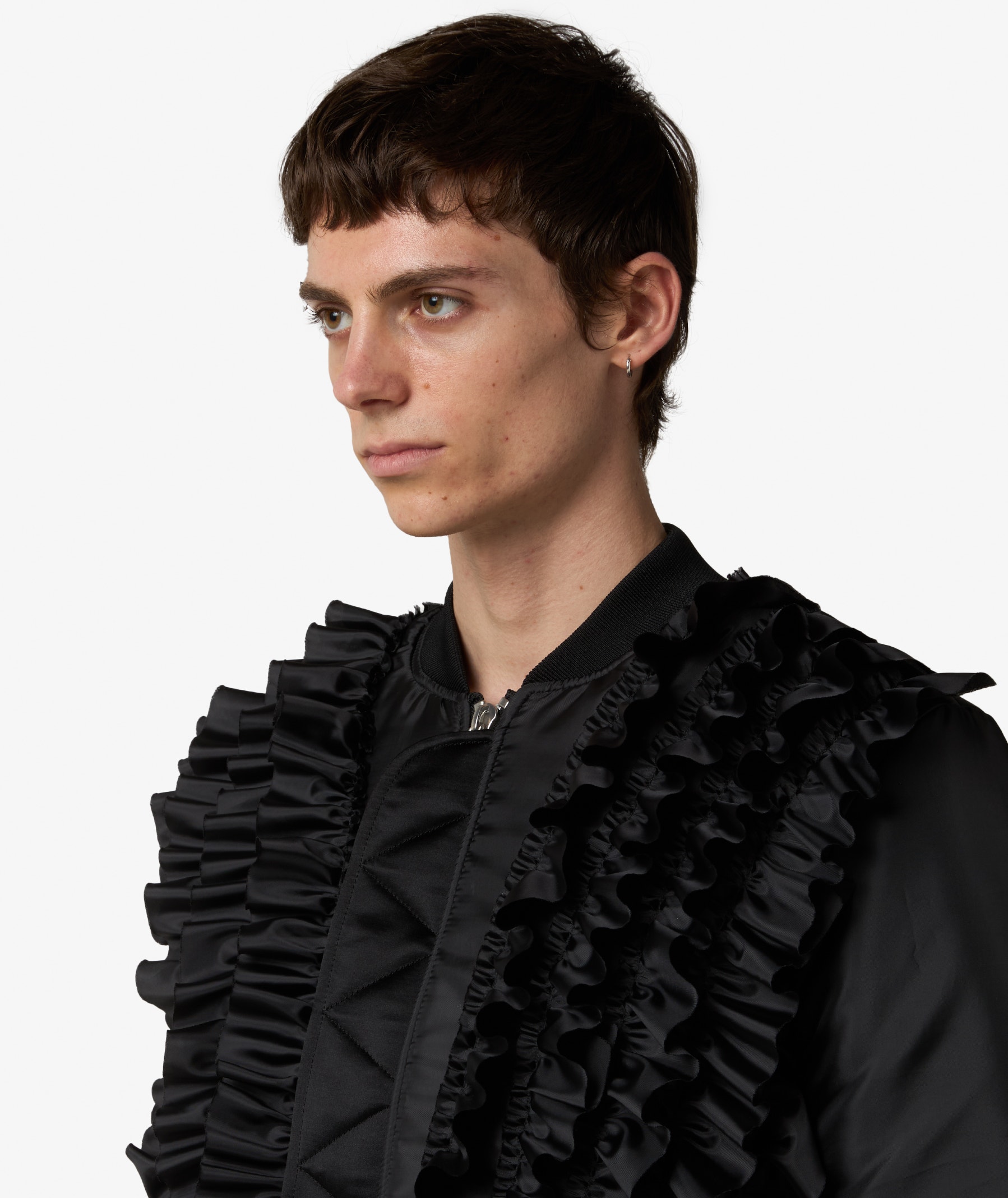 Comme des Garçons Black Reversible Frilled Bomber Jacket in Black