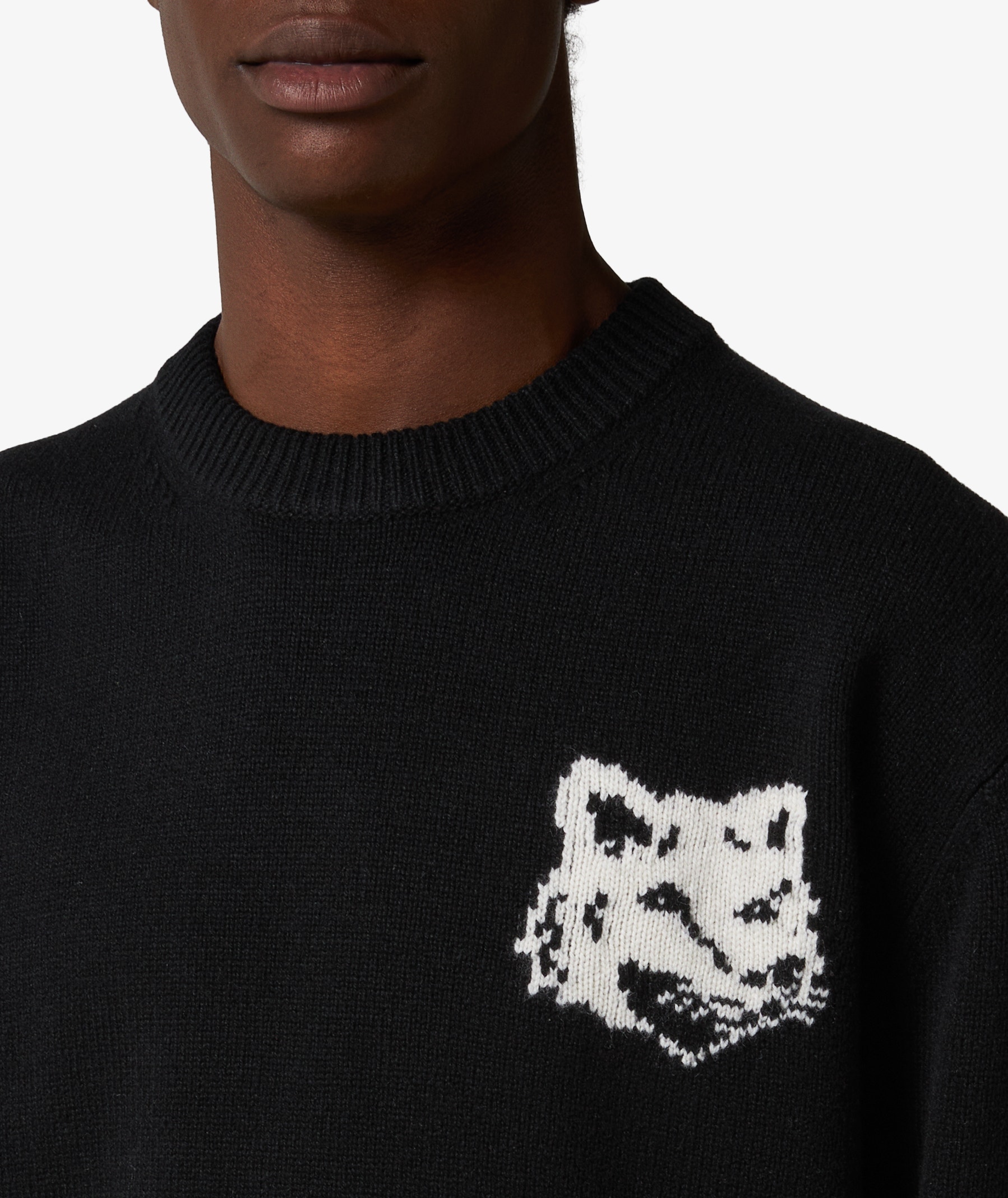 MAISON KITSUNÉ Fox Head Intarsia Comfort Sweater in Black | SVD USA