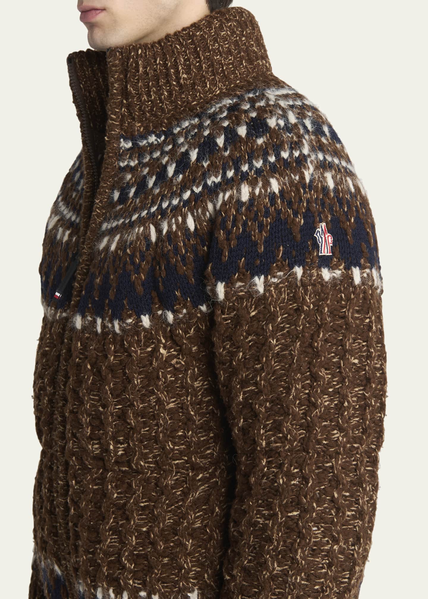 Moncler Grenoble Men's Multi Fair Isle Wool Padded Knit Puffer