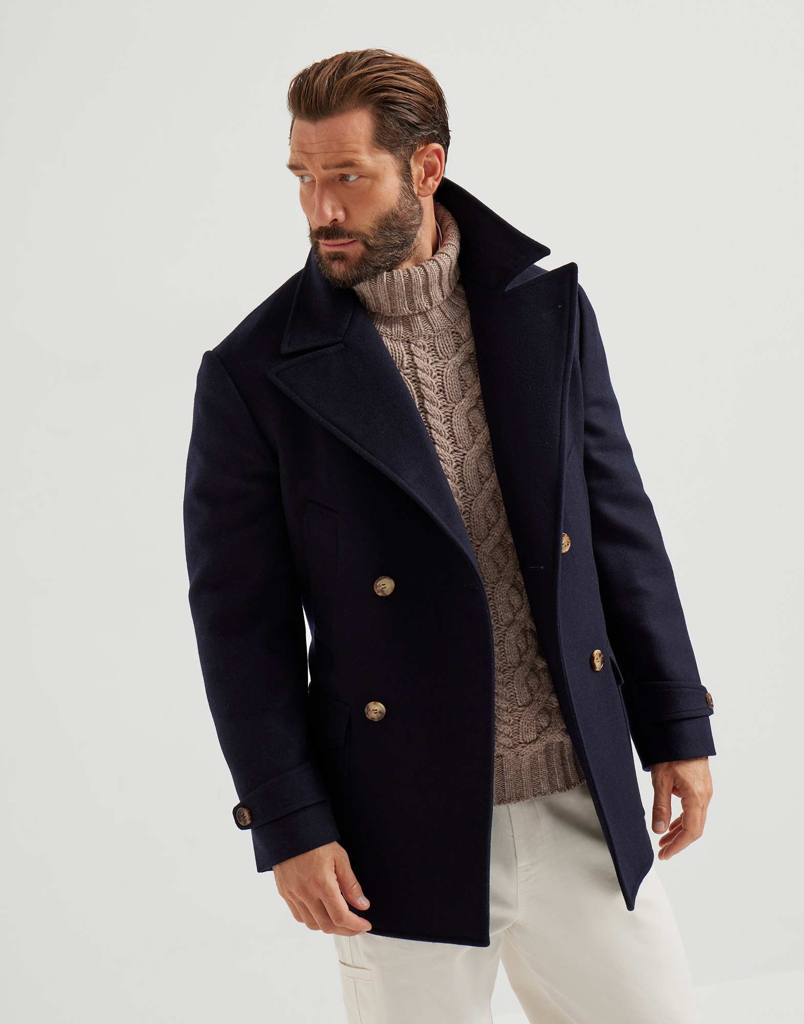Four-pocket Caban jacket for Man in Navy Blue | Brunello Cucinelli