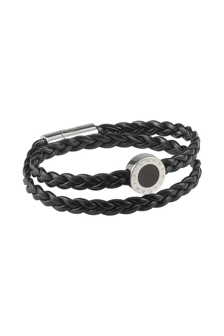 ブラック カーフレザー ブルガリ・ブルガリ マン レザーブレスレット