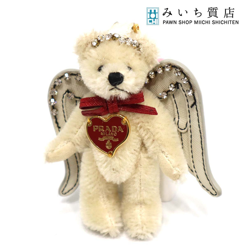 プラダ PRADA 熊チャーム ラインストーン くま クマ 熊 羽 チャーム 白
