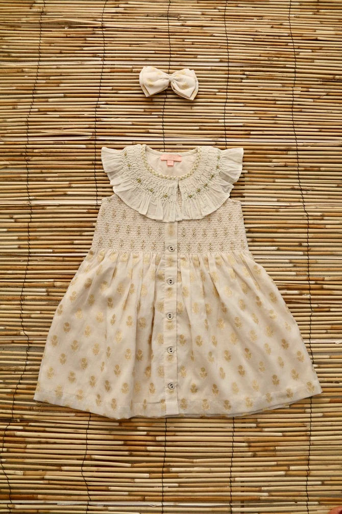 BONJOUR DIARY IBIZA TUNIC + BOW / GOLDEN FLOWER IVORY - Milk + Bots