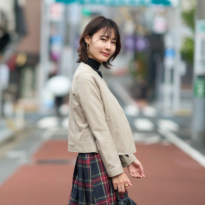 希少】アナイ ノーカラーレザージャケット 羊革 ダブルジップ