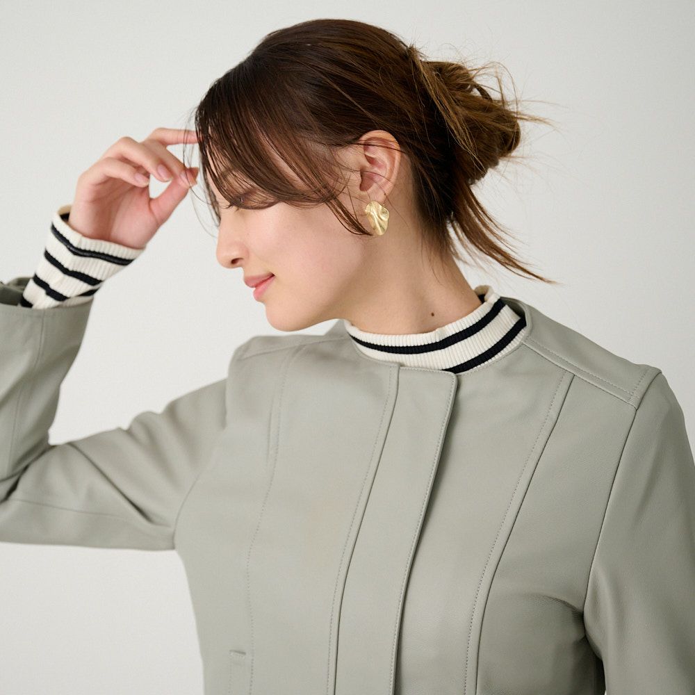 ラムレザー ノーカラージャケットブルゾン(グレー) | もりのがっこう公式