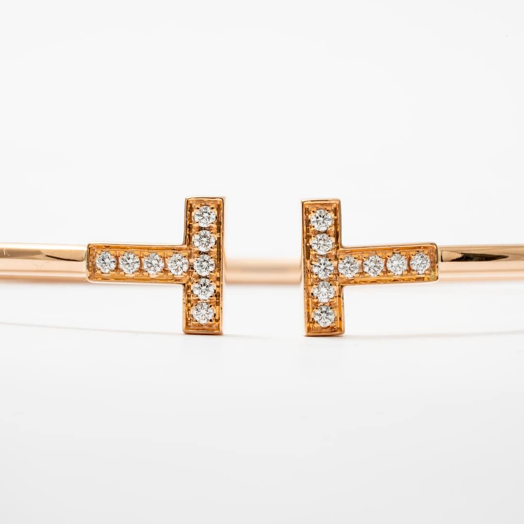 Tiffany & Co 18 Karat T Diamond Wire Cuff Bracelet (Rose Gold