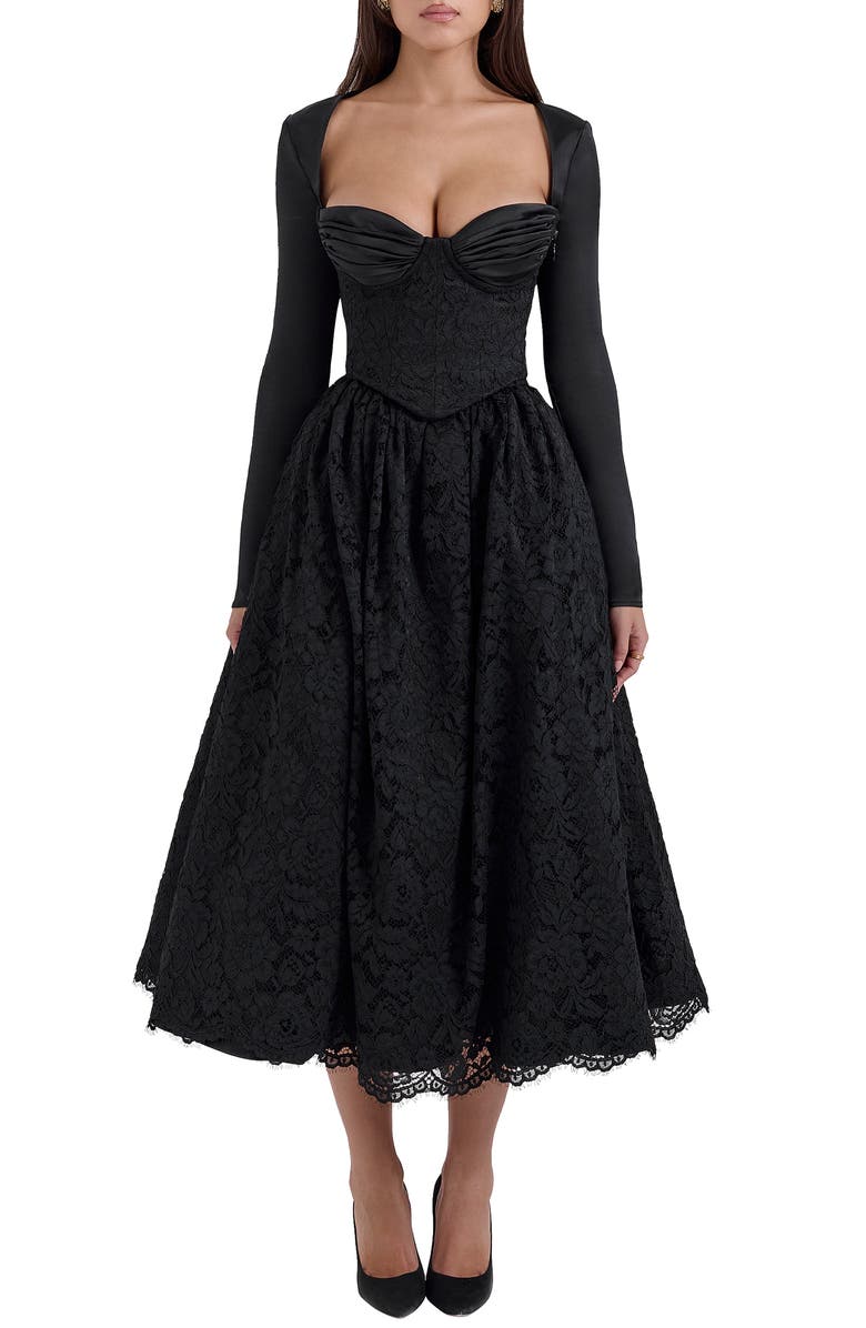 HOUSE OF CB Duchess Corset Lace Fit & Flare Midi Dress with Bolero