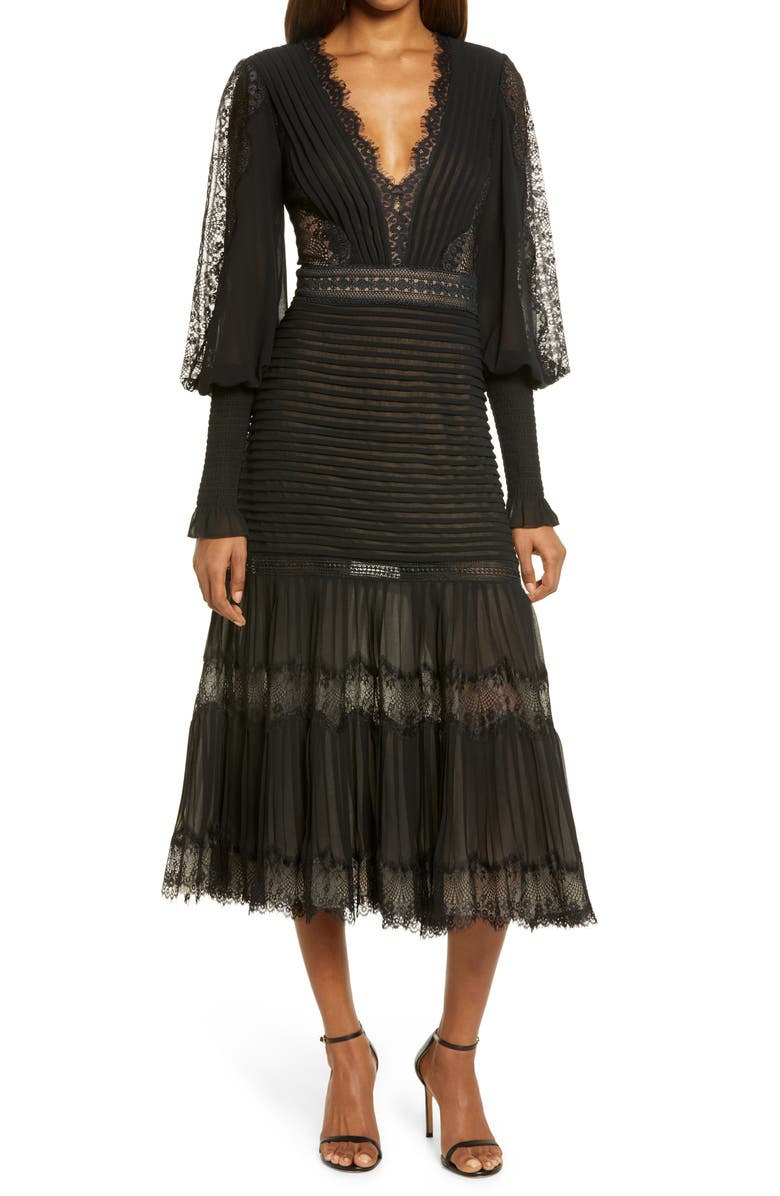 Tadashi Shoji Lace Pintuck Long Sleeve Cocktail Dress | Nordstrom