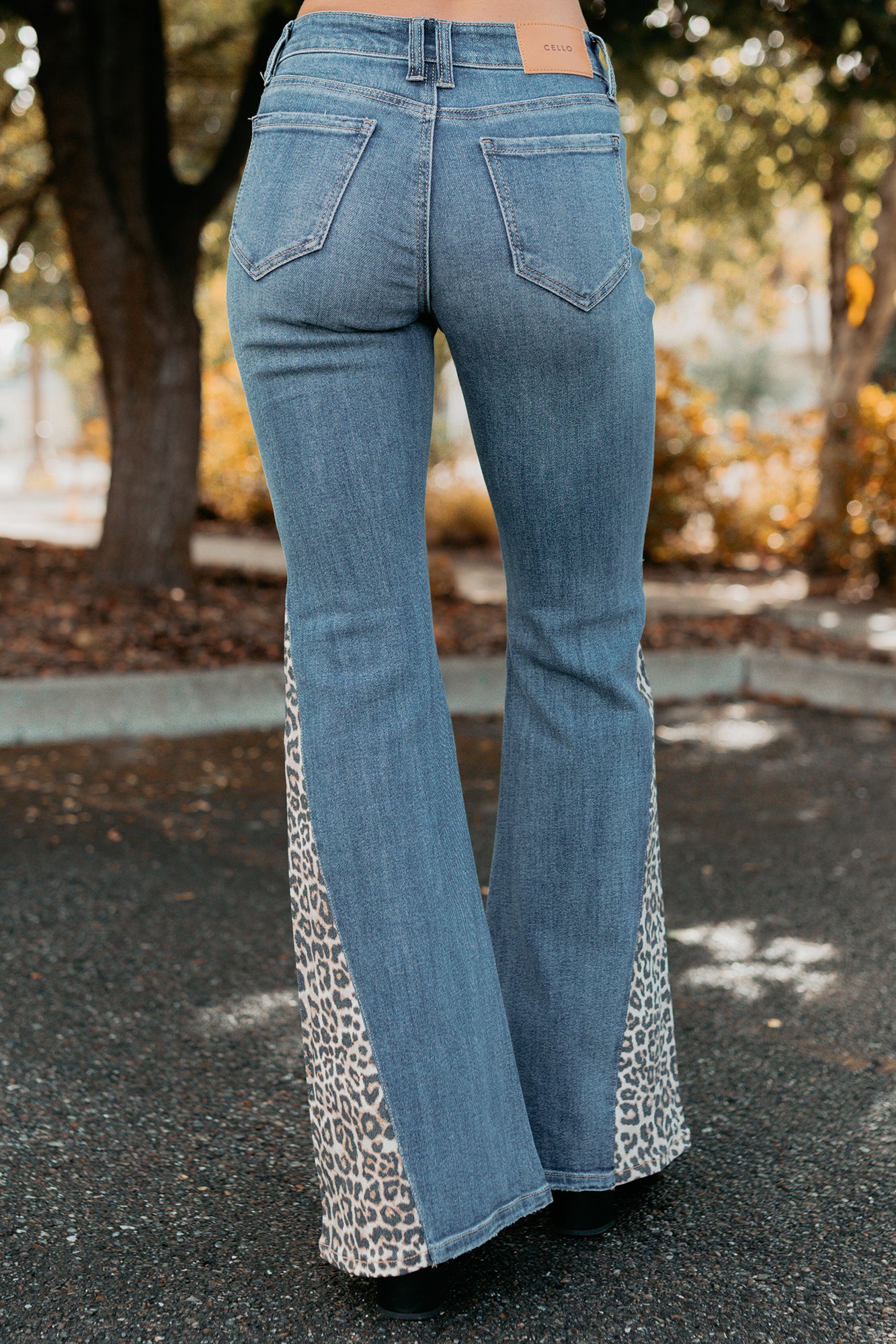 Jaden Leopard Detail Flare Cello Jeans (Medium Tint) · NanaMacs
