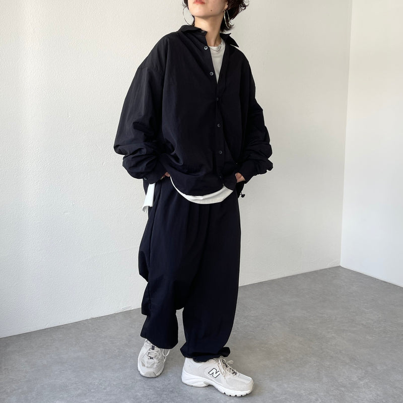 loose silhouette nylon shirt set up / black（ルーズシルエット