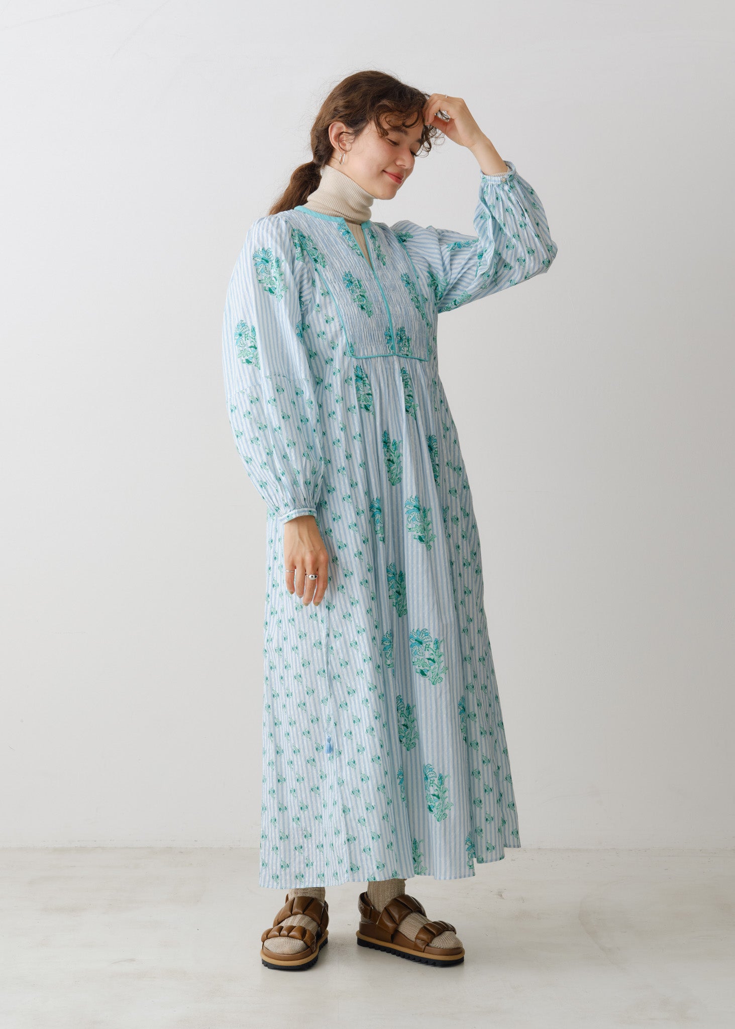 Cotton Jacquard Lily Print Shirring Dress | Pasand by ne Quittez