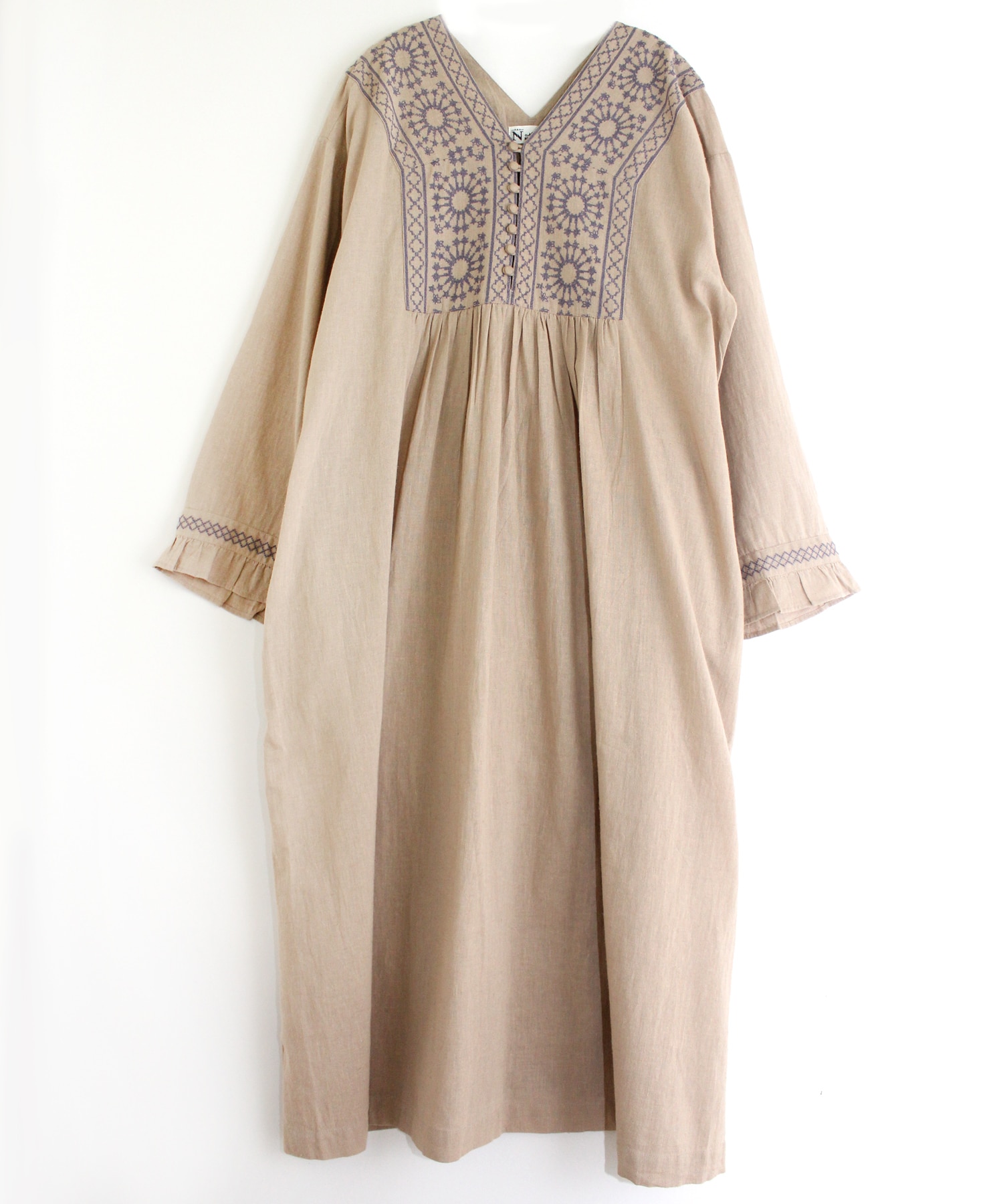 D1534 モロッコ風クロスステッチワンピース(M キナリ): ワンピース