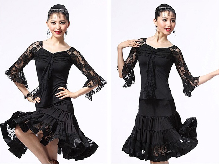 Newjoy / 社交ダンス ラテンドレス 上下セット レース柄 競技 演出
