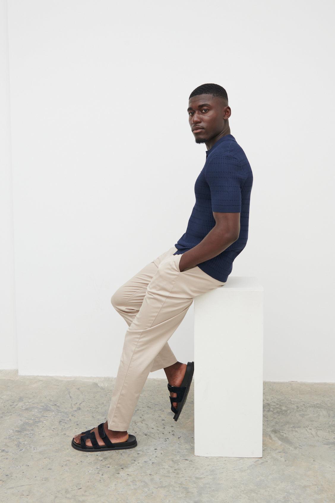 Oliver Zipped Knit Polo - Navy – Nobl