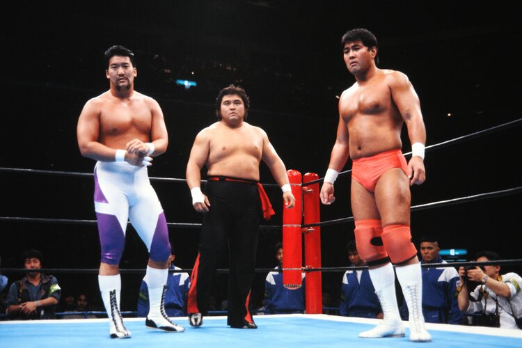 アントニオ猪木、グレートムタ3体、蝶野、佐々木、橋本、長州、天山計9