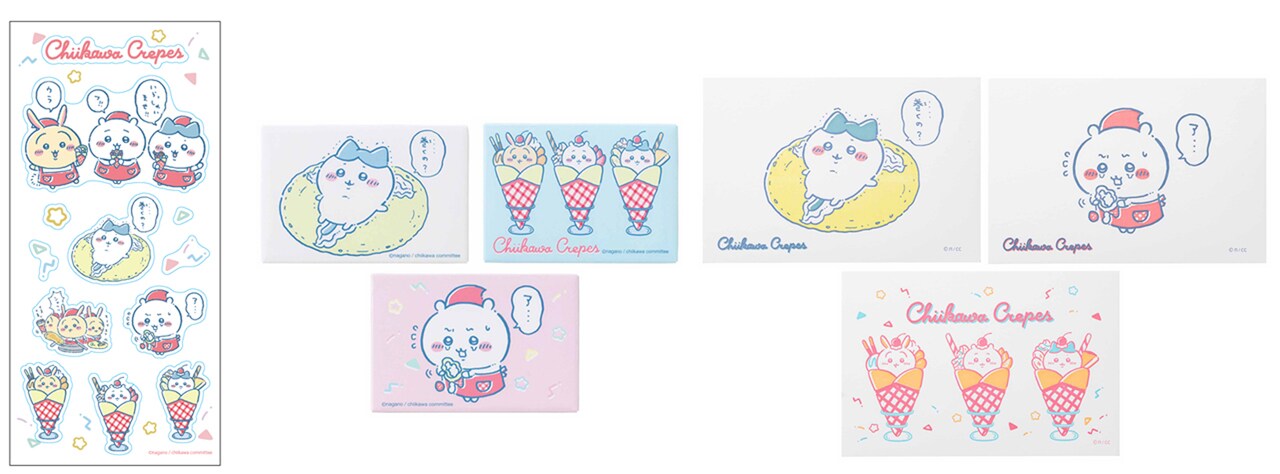 ちいかわらんど原宿店とマリオンクレープのコラボ商品。左からクリア