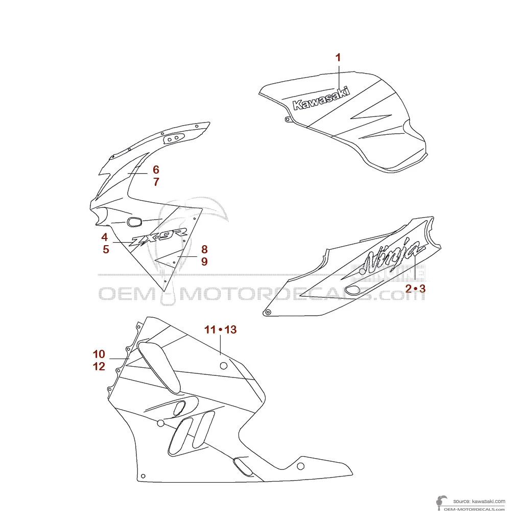 OEM Decals Kawasaki ZX9R 1995 - Green • Original Stickers