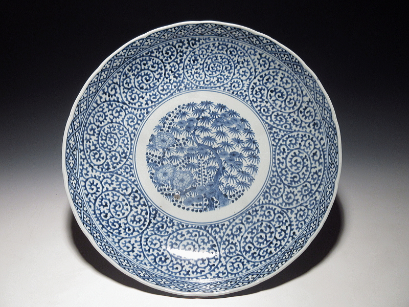 古伊万里 染付 両面 蛸唐草文 大皿【享保】 ｜ 古陶磁 大林師友堂