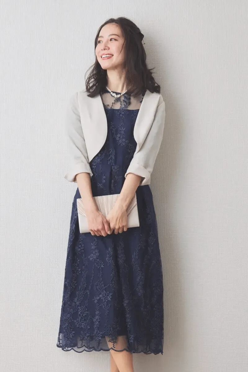 ネイビーの花柄刺繍ミディ丈ドレス[3L] Select Shopのレンタル｜11
