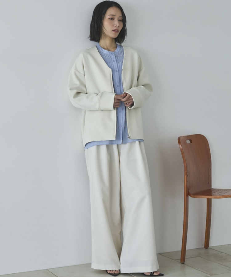 ボンディングノーカラーZIPブルゾン(F IVORY): アウター｜PMbox P&M