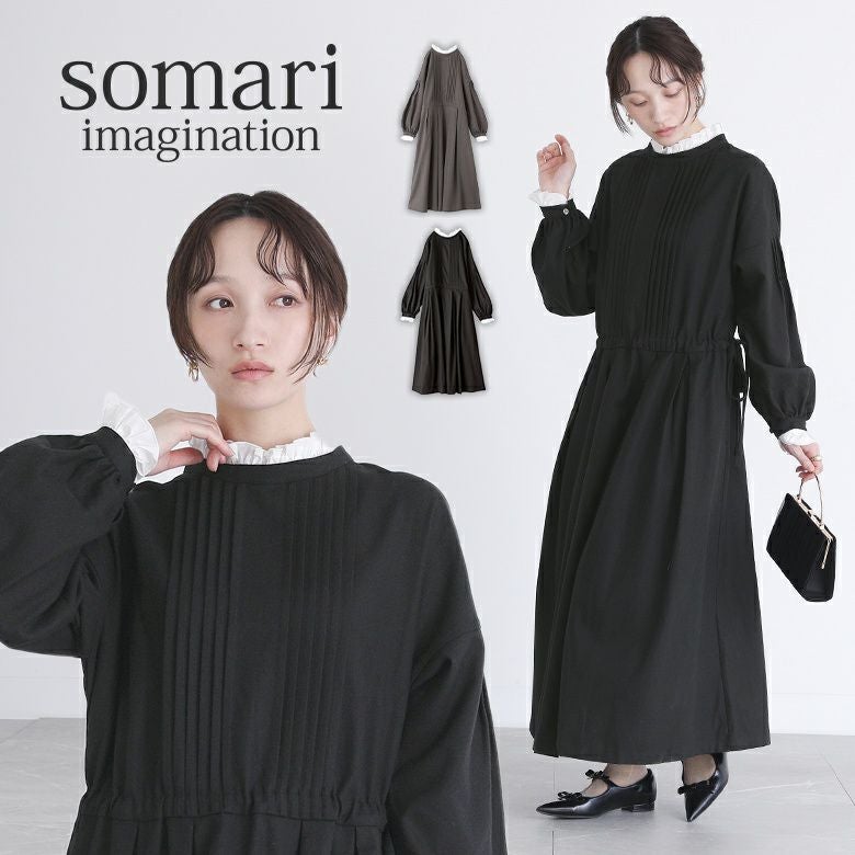 somari imaginationピンタックリネン混ワンピース』