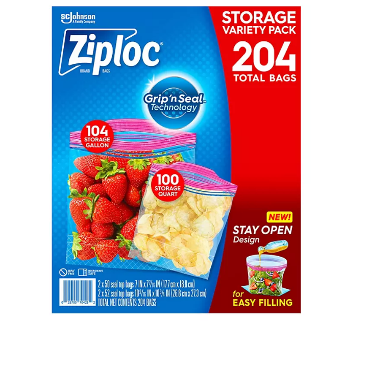 Ziploc® Brand Storage Gallon and Storage Quart Bags with Grip 'n